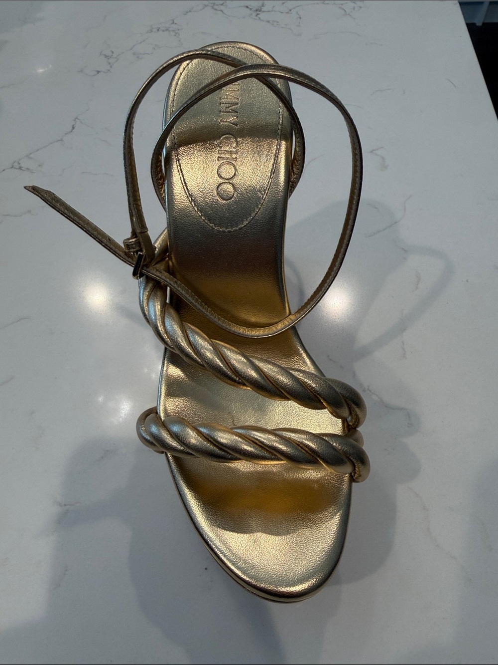 Jimmy Choo Gold Braided Strap Sandal
